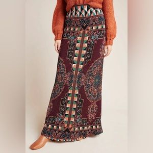 FARM Rio Strapless Maxi Skirt in Burgundy and Rust Mosaic Print